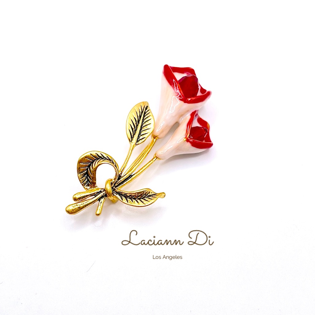 French 18k Gold Plated Enamel Handcrafted Flowers Brooches